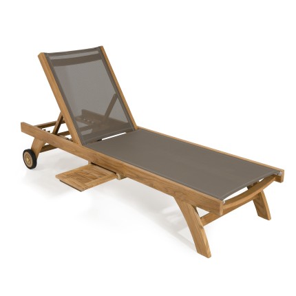 FUN Taupe Textilene Sun Lounger in Teak Wood - Premium Quality