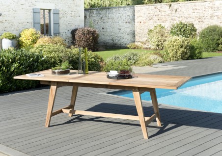 FUN Garden Table for 8/10 People - Teak Wood - 180/240x100x75 cm