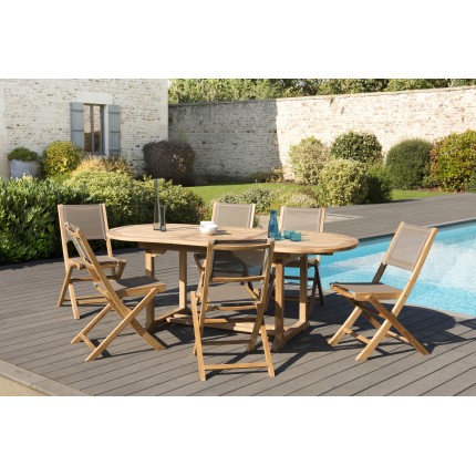 Teak Wood Garden Furniture Set - Oval Table 150*200/90 cm and 6 Chairs
