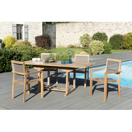 Teak Wood Garden Furniture Set - 4/6 Seater - Extendable Rectangular Table