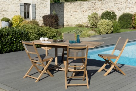 Ensemble de jardin en bois teck 4/6 pers - Table extensible et 4 chaises