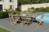 Salon de jardin en bois teck 8/10 pers - Table extensible et chaises taupe