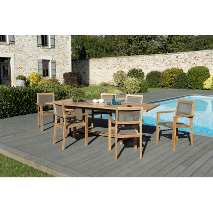 Salon de jardin en bois teck 8/10 pers - Table rectangulaire extensible 180/240*100 cm