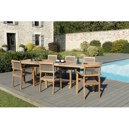 Salon de jardin en bois teck 10/12 pers - Table rectangulaire extensible