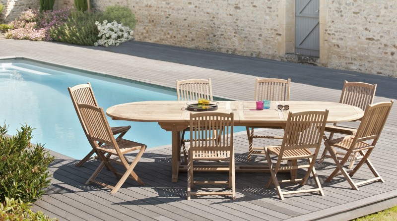 Salon de jardin en bois teck 10/12 pers - Table ovale extensible 200*300/120cm Salon de jardin en bois teck 10/12 pers - Table ovale extensible 200*300/120cm