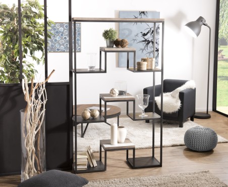 LEANDRE XL Black Shelf 100 x 170 cm - Acacia Wood and Steel