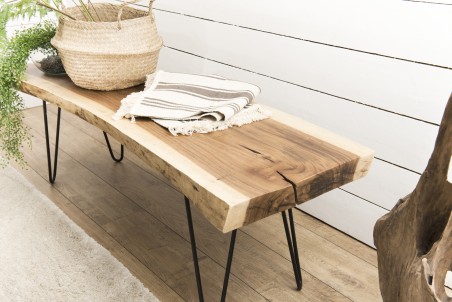 Banc bois nature CLARA - Pieds épingles métal