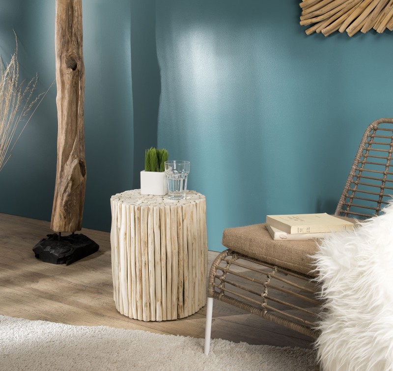 CLARA Round Teak Side Table 34x34cm Small Branches