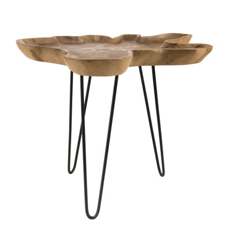 CLARA Teak Wood Side Table - Natural Shape Top - Scandi Metal Hairpin Legs