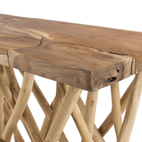 CLARA - Natural Wood Console Table with Rectangular Teak Top