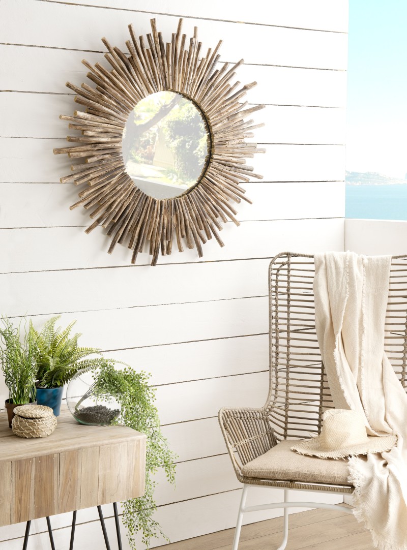 CLARA - Round Brown Mirror (90 x 90 cm) with Teak Branches | Natural Elegance CLARA - Round Brown Mirror (90 x 90 cm) with Teak Branches | Natural Elegance