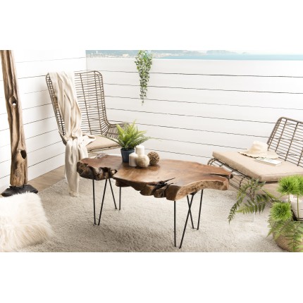 CLARA - Brown Natural Wood Teak Coffee Table with Black Metal Hairpin Legs