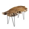 CLARA - Brown Natural Wood Teak Coffee Table with Black Metal Hairpin Legs