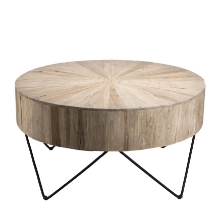 Table basse ronde CLARA en bois de teck naturel