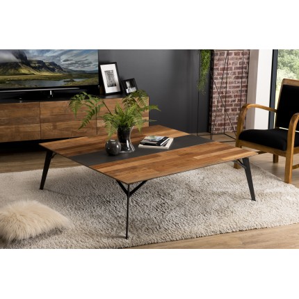 Table basse carrée MAXENCE 120x120cm bois teck recyclé métal noir