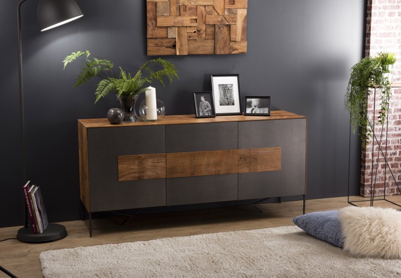 Buffet MAXENCE - Bois Teck Recyclé et Métal Gris Anthracite Buffet MAXENCE - Bois Teck Recyclé et Métal Gris Anthracite