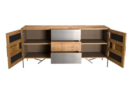Buffet MAXENCE - Bois Teck Recyclé et Métal Gris Anthracite