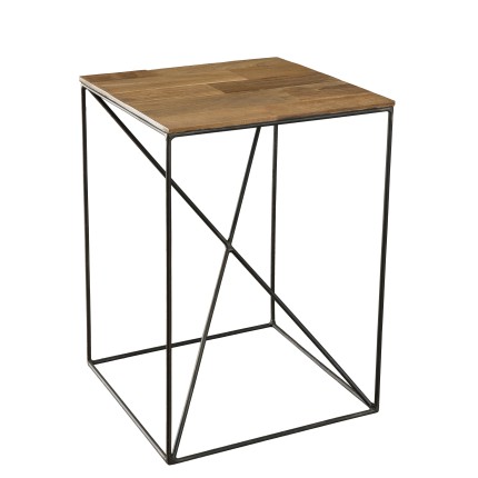 MAXENCE - Square Side Table Teak Wood Recycled 35x35cm Black Metal
