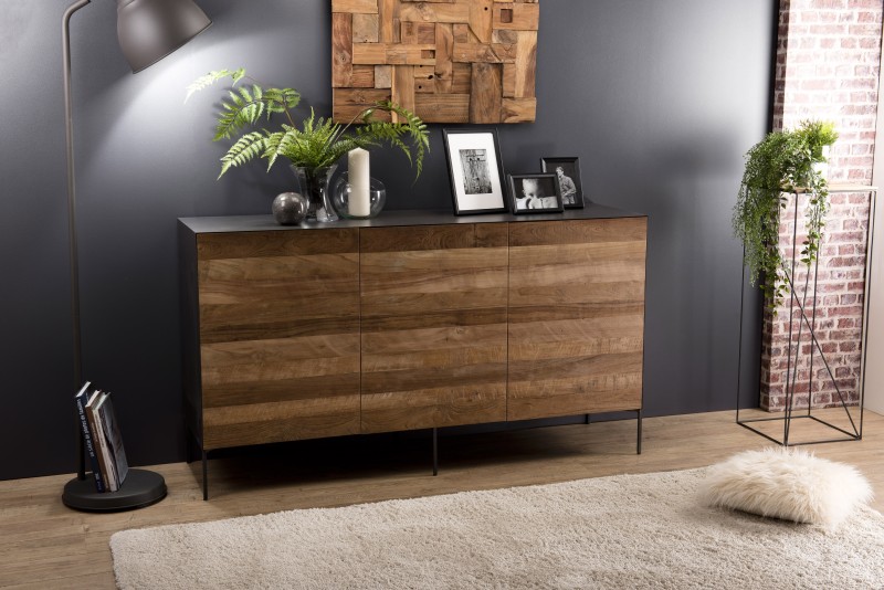 MAXENCE - Natural and Black Sideboard with 3 Doors | Recycled Teak Wood MAXENCE - Natural and Black Sideboard with 3 Doors | Recycled Teak Wood