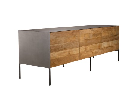 MAXENCE TV Stand with 2 Doors and 1 Drawer - Recycled Teak Wood and Anthracite Grey Metal Legs