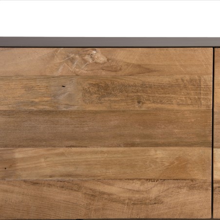 MAXENCE TV Stand with 2 Doors and 1 Drawer - Recycled Teak Wood and Anthracite Grey Metal Legs