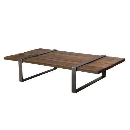 MATHIS Multi-Slatted Coffee Table - Solid Brown Wood & Anthracite Grey Metal Frame