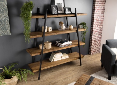SIXTINE Pyramid Shelf Unit 4 Tiers Recycled Teak Black Metal