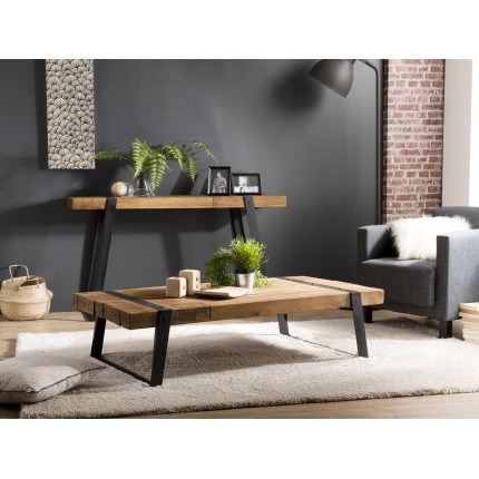 Table basse rectangulaire 140x70cm teck recyclé et métal noir