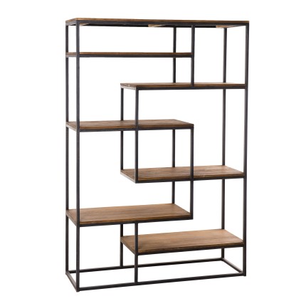 SIXTINE - Staggered Recto-Verso Shelf 120x40x180cm Recycled Teak Black Metal