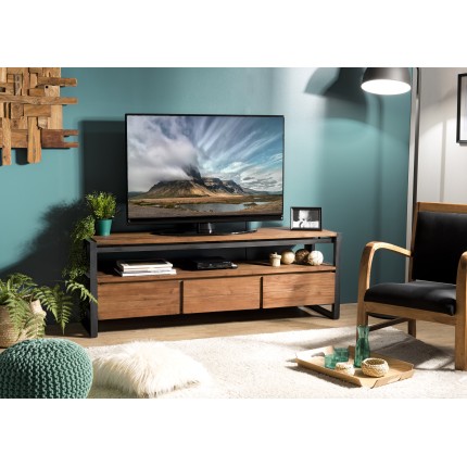 Meuble TV SIXTINE marron 3 tiroirs teck recyclé