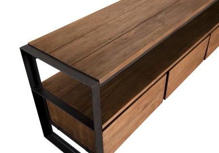 Meuble TV SIXTINE marron 3 tiroirs teck recyclé
