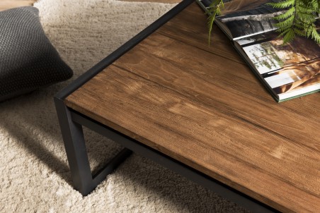 SIXTINE Rectangular Coffee Table 120x70cm Teak Recycled Top Black Metal Legs