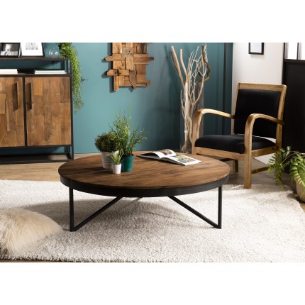 SIXTINE Round Brown Coffee Table 110x110cm - Recycled Teak Top