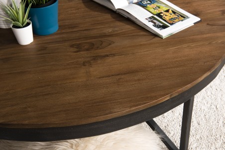 Table basse ronde marron 110x110cm en teck recyclé