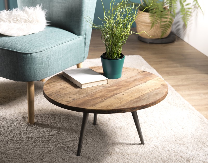 SIXTINE Round Brown Side Table 55x55cm - Recycled Teak with Metal Legs SIXTINE Round Brown Side Table 55x55cm - Recycled Teak with Metal Legs