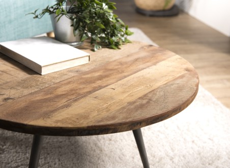 SIXTINE Round Brown Side Table 55x55cm - Recycled Teak with Metal Legs
