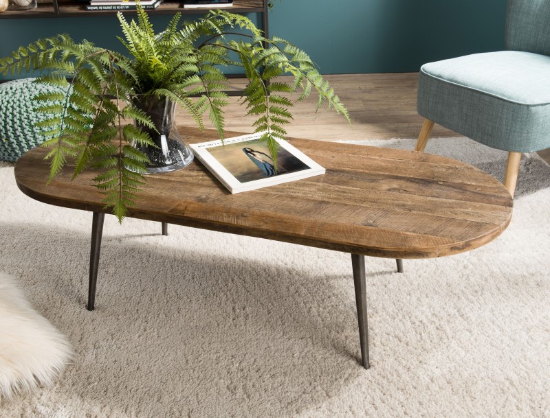 Table basse ovale teck recyclé pieds métal Table basse ovale teck recyclé pieds métal