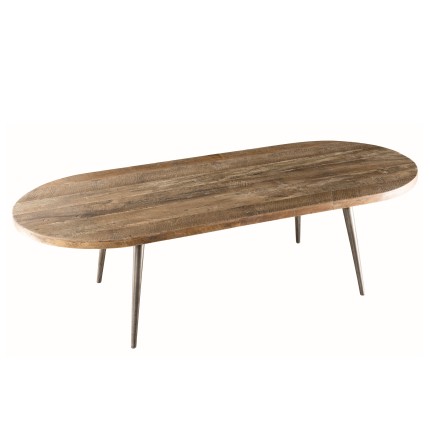 Table basse ovale teck recyclé pieds métal