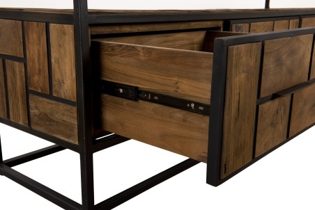 SIXTINE TV Stand - Recycled Teak Metal Black 3 Drawers 1 Shelf