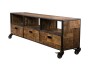 Meuble TV SIXTINE à roulettes marron 3 tiroirs 3 niches