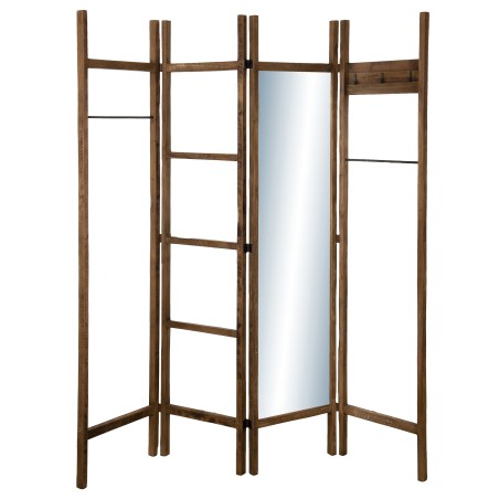 SIXTINE - Portemanteau pliable marron 4 "ventaux" miroir teck recyclé