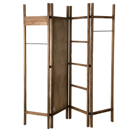 SIXTINE - Portemanteau pliable marron 4 "ventaux" miroir teck recyclé