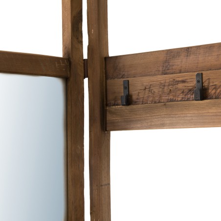 Portemanteau pliable marron SIXTINE - 4 patères - miroir teck recyclé