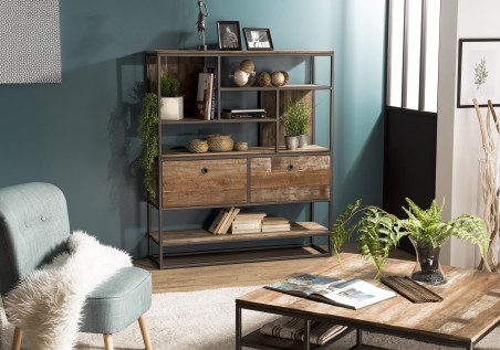 Étagère marron SIXTINE 2 tiroirs 7 niches Teck recyclé