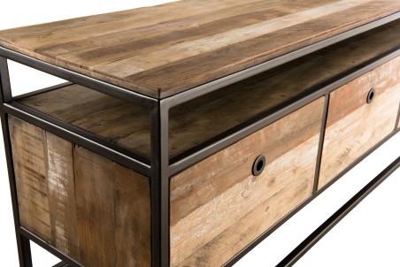 Meuble TV SIXTINE marron 3 tiroirs Teck recyclé