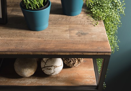 SIXTINE Brown Shelf with 1 Drawer - Recycled Teak Acacia Mahogany and Black Metal