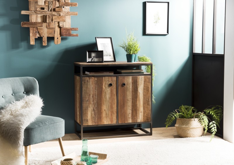 Buffet SIXTINE en teck et métal noir