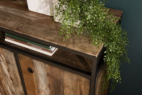 SIXTINE Brown Buffet 3 Doors 1 Shelf Recycled Teak Acacia Mahogany Metal