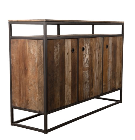 SIXTINE Brown Buffet 3 Doors 1 Shelf Recycled Teak Acacia Mahogany Metal