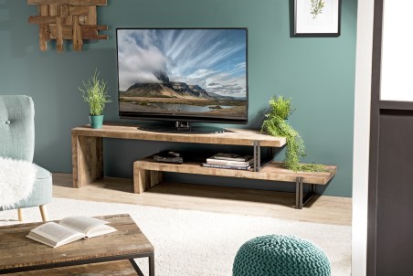 Meuble TV SIXTINE marron 2 niveaux Teck Acacia Mahogany recyclé